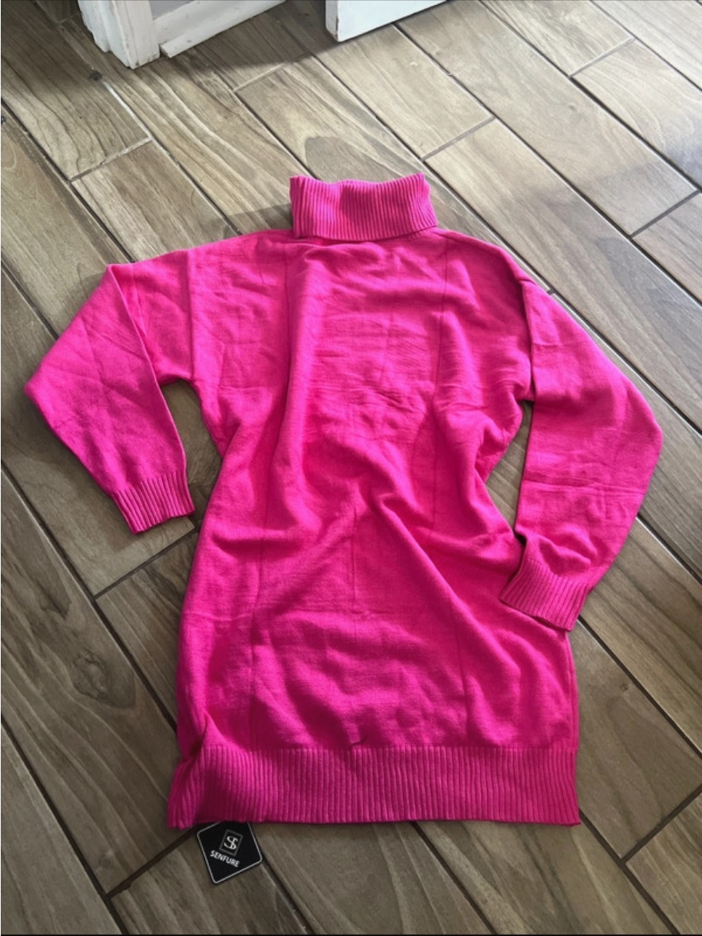 Women's Hot Pink Turtleneck Sweater Dress